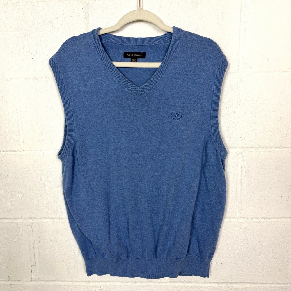 Club Room Mens Sweater Vest Blue Lightweight Academia Preppy Grandpa Professor L